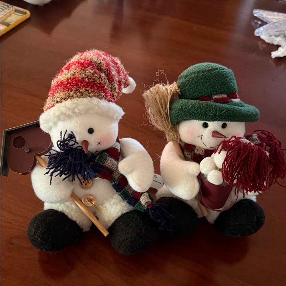 Festive Snowman Plush Set - Green and Red Accents